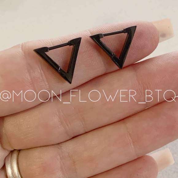 Punk Goth Triangle Huggie Hoop Earrings - Picture 2 of 10